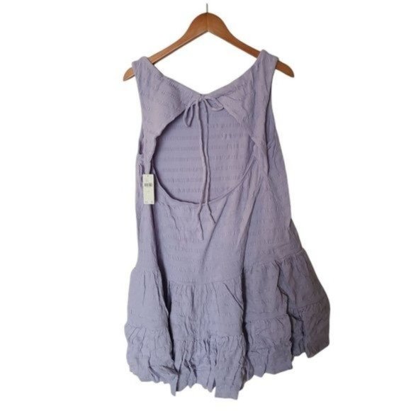 Anthropologie Flounced Open-Back Mini Dress Lavender L Large NWT Texturized Stre - Picture 11 of 14
